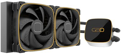 Geometric Future Eskimo Junior - Enfriador líquido para CPU AIO de 240 mm - Dos ventiladores RGB Squama 2503B - Intel® LGA 1700, 1200, 115X, 2066, AMD® AM5, AM4 - Negro - GEO-EJ-24B