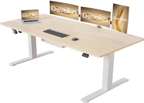 Devoko Scrivania regolabile in altezza, 180 x 80 cm, con vaschetta per cavi, altezza regolabile, stabile, scrivania per computer, memoria a 2 funzioni, seduta ergonomica in acero