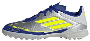 adidas Unisex F50 League Football Boots Turf, Silver Metallic/Solar Yellow/Lucid Blue, 43 1/3 EU