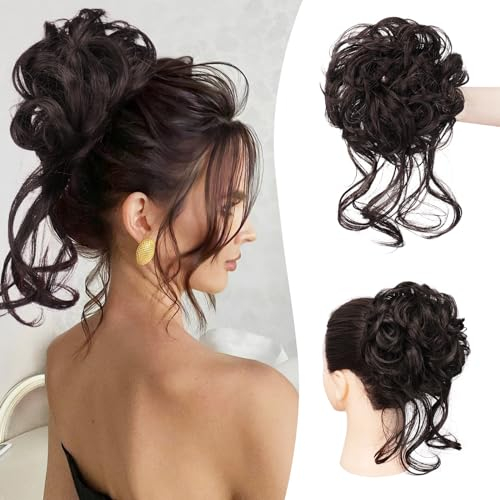 Sofeiyan Chignon Capelli Finti con Elastico, Ondulato Chignon Finto per Capelli Sintetica Coda di Cavallo Posticci per Capelli Spessi Updo per Donne, 50g Dark Brown