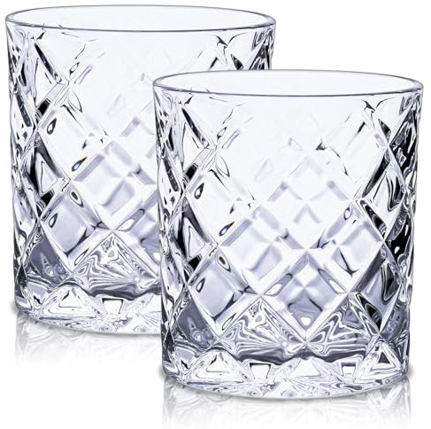 Raisaplin Whiskey Glasses Set of 2, 330ml/ 12oz Crystal Old Fashioned Heavy Freezable Rocks Barware Scotch Bourbon Whiskey Tumblers Snifter for Cocktail Drinks Rum Cognac Vodka Liquor Bar Gifts