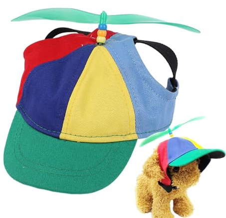 Propellermütze Für Haustiere,Hunde-Sonnenhut Mit Ohrlöchern, Propeller Mütze Hund, Propellermütze Für Hunde,Welpen-Baseballmütze Mit Ohrlöchern, Regenbogen-Helikopter-Zylinder Für Welpen, Katzen
