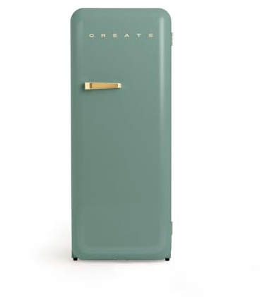 CREATE / RETRO FRIDGE 150 GOLD/Réfrigérateur vert sauge avec poignée dorée et congélateur 281L / 102W, faible consommation, 150 cm, 3 étagères, régulateur de température, 60x60x150 cm