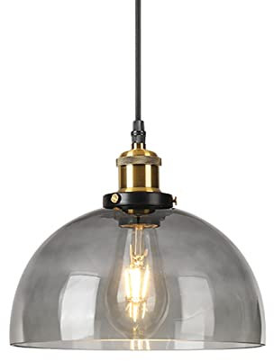 HGJHJJHK Industrial Vintage Pendant Light with Glass Dome Lampshade, Retro Loft Bar E27 Ceiling Hanging Lamp in Bronze Finish, Kitchen Dining Room Chandelier (Grey)