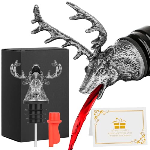LULLEA Jäger Geschenke für Männer, Weinflaschenausgießer und Stopper mit Hirschkopf, Geburtstagsgeschenke, Vater, Likörflasche, Ausgießer für Alkohol, Spirituosen, Hirschgeschenke
