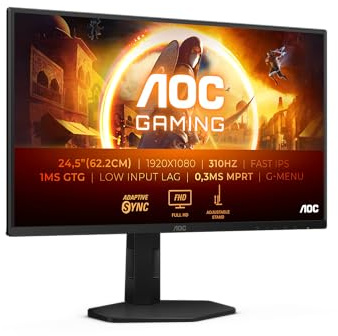 AOC 25G4SXU 24.5 inch FHD Gaming Monitor 310Hz, Fast IPS Panel, 0.3ms MPRT, Adaptive Sync, HDR400, G-Sync Compatible, Height Adjustment, (1920x1080 HDMI 2x 2.0 DP 1x 1.4 USB Hub) Black