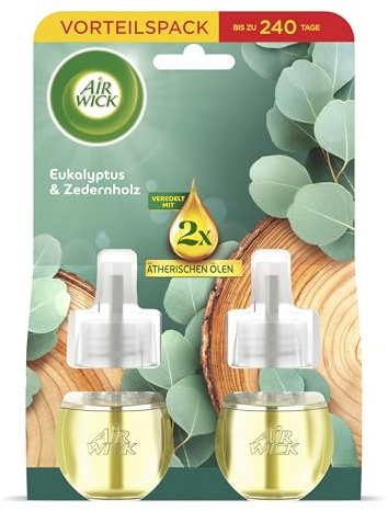 Air Wick Duftstecker Nachfüller – Duft: Eukalyptus & Zedernholz – Holziger Raumduft für die Steckdose – 2x 19ml Duftölflakon-Nachfüller