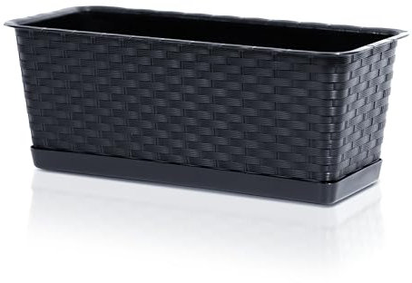 Fioriera da balcone, 39 x 17 x 15 cm, con sottovaso, in effetto rattan, durevole e resistente alle intemperie, per davanzale, terrazza e interni, vaso elegante