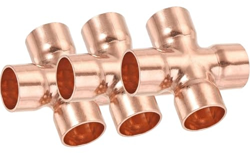 3 piezas de tubería de cobre de 4 vías para fontanería, aire acondicionado, refrigeración, calefacción central, tuberías de gas, 16 mm