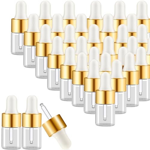 EXTRAPINS Lot de 100 mini flacons pipettes en verre transparent de 1 ml avec pipette goutte à goutte - Récipients à échantillons pour huile essentielle, aromathérapie, massage, huile de soin des