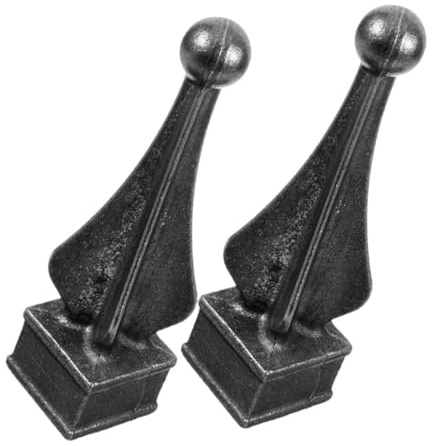 POPETPOP 2Pcs Fence Finial Decorative Post Finials for Garden Fences Handrails 15.7X4Cm Black Iron Pointed Topper