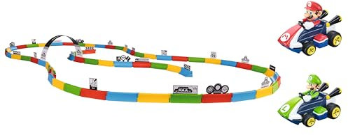Carrera RC Fahrzeug Mario Kart Tabletop Racing Set | RC-Karts von Mario & Luigi – 6,2 cm mit 2,4-GHz-Steuerung, Streckenelementen & Deko | Bis 5 km/h | Für Kinder ab 6 Jahren – Ready to Run