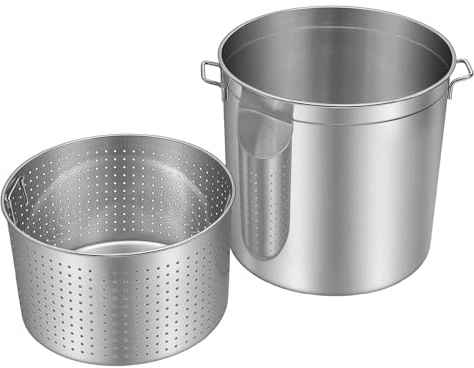Professioneller 50L Edelstahl-Suppentopf mit Siebeinsatz – Großer Kochtopf für Gastronomie & Haushalt, Rostfrei, Inkl. Deckel – Ideal für Meeresfrüchte, Catering & Großküchen