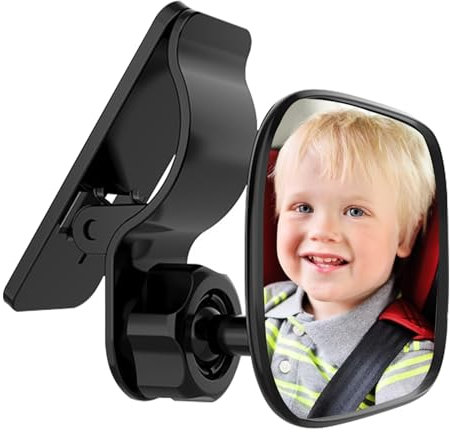 MriiVox Rückspiegel Baby Auto, 360° Schwenkbar Rücksitzspiegel Mit Gefederten Clips für Babys, Sicherheitsspiegel für Kinderschale, Bruchsicherer Baby Autospiegel für Meisten Auto, Schwarz