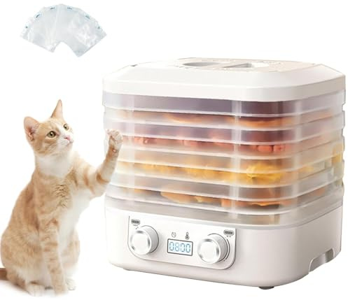 ANGDI Liofilizador de 5 bandejas, liofilizador Digital doméstico con Temporizador, liofilizador de Carne con Temperatura Ajustable y 5 Bolsas Selladas, deshidratador de Alimentos(White)