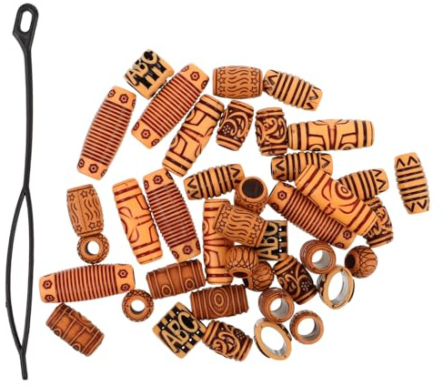 Veemoon 40 Pezzi Perline di Legno e Plastica per Chioma e Barba Foro Grande, Accessori per Trecce Comodi e Unici, per Uscite Quotidiane e Feste