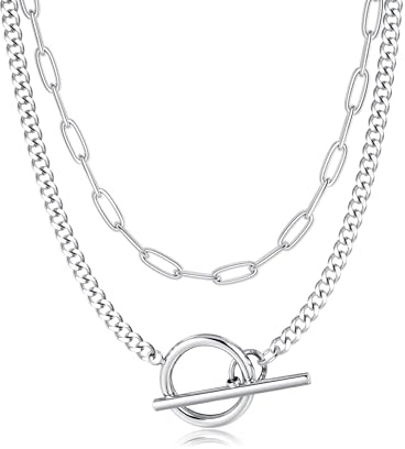 Adramata Colliers pour Femme Plaqué Or 14K Chaîne Cuban Link et Paperclip Collier Ras de Cou Empilables Chaîne en Argent Or pour Femme Trendy Collier avec Fermoir Toggle