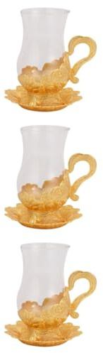 Healifty 3sets Glass Coffee Mugs Tea Cup Delicate Afternoon Tea Cup Set Vintage Beverage for Birthday Holiday