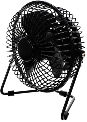 BAZEITFLOW Mini Ventilador USB Silencioso de Escritorio con Motor Brushless Marco Metálico Pantalla LED de Reloj y Temperatura Rotación para Oficina y Hogar