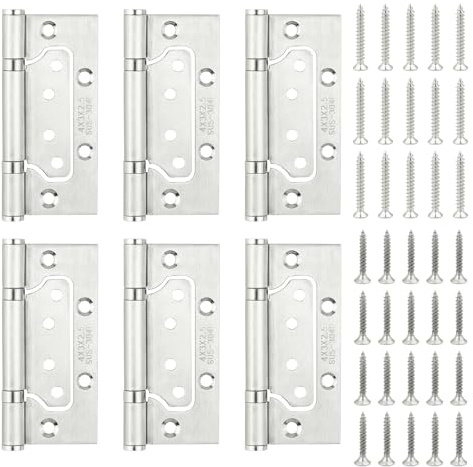 JJWNMLL Door Hinges Stainless Steel 6pcs,4Inch Heavy Duty Flush Mount Hinge | 100*36mm No Noise Ball Bearing Sliver Flush Hinges with Screws for Home Cabinet Doors, Internal Door