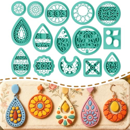 ORIGACH 15 Cortadores de arcilla polimérica, diseños de Retro | cortadores de aretes de arcilla para pendientes, juego de cortadores para DIY joyas de arcilla polimérica
