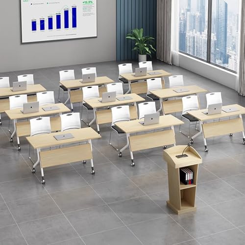 Klappbarer Konferenztisch, mobiler Besprechungstisch mit Klappplatte und Rollen, moderner Tisch für Schulungen, Meetings, Seminare und Klassenzimmer