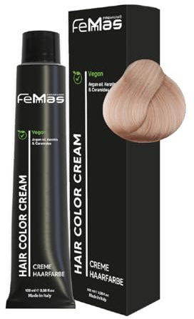 FemMas Coloration pour cheveux - Blond très clair - Violet sable 9.72 - Crème à l'huile d'argan, de kératine et de céramides - Comme coloration permanente ou teinte pour des résultats de couleur