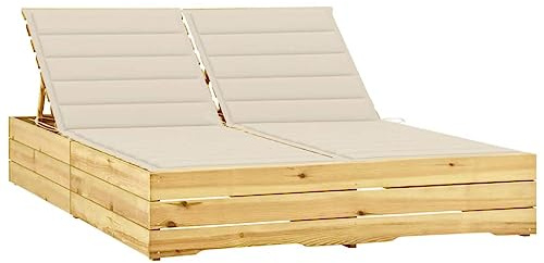 Frdhee Liegestuhl Strandstühle Sonnenliege,Doppel Sonnenliege mit Creme Auflagen Kiefer Imprägniert,Strandliege Für Garten,Pool,Terrasse,Breite Anwendbarkeit