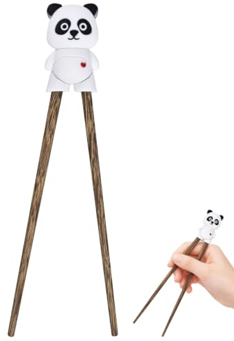 HIVTE Kids Wooden Training Chopsticks with Animal Design, Sushi Chopsticks Learning Aid for Beginners, Reusable Chopsticks for Children with Chopstick Helper Panda Designed