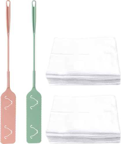 Set di 2 spolverini ultra sottili, verde e rosa, manico lungo 63,5 cm, manico pieghevole in polipropilene, copertura lavabile riutilizzabile, con 20 panni usa e getta per la polvere per la casa