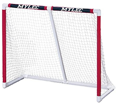 Mylec PVC Junior Hockey Folding Goal for Indoor + Outdoor (54 x 44 Inches), Lightweight & Portable, Sleeve Netting System (Red, 15 Pounds)