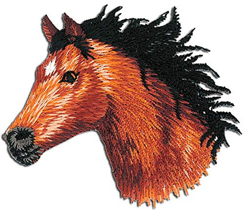Mono-Quick Pferd Kopf Aufnäher zum Aufbügeln 5,6 x 5,5 cm Bügelbild für Kinder Mädchen mit Lieblingstier Wild, Bügelpatch Patches Bügelflicken