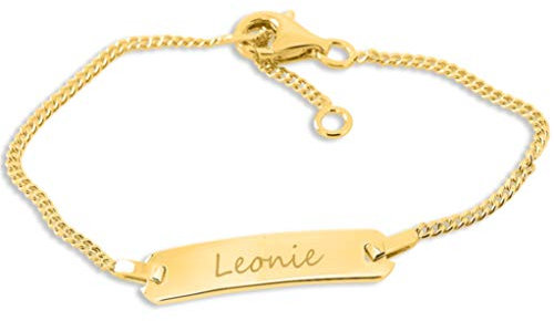 Baby ID Armband gold zur Taufe Geburt Taufarmband mit Gravur aus 925 Silber vergoldet Namensarmband Baby Kind kurz 12cm 14cm Geschenke Taufe für Mädchen oder Junge