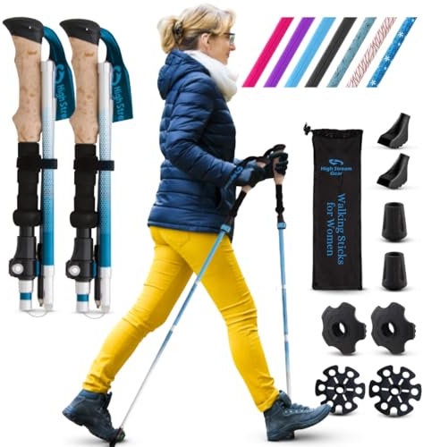 Promenadstavar för kvinnor – 36,5 cm hopfällbara vandringsstavar för backpacking, träning och resor, set med 2 nordiska hopfällbara vandringsstavar i aluminium (långa, ljusblå)