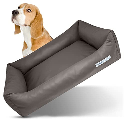 dogsfavorite Hunde-Bett - waschbares Hundekörbchen - hochwertiges Hundesofa - gelenkschonendes Hundekissen - robuste Hundematte - Hundekorb - Taupe - Gr. S 80 x 60 cm