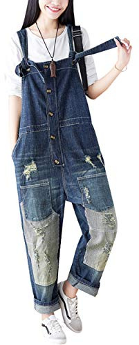 Bigassets Donna Estate Primavera Jeans strappati tuta Senza maniche Casuale Salopette pagliaccetto