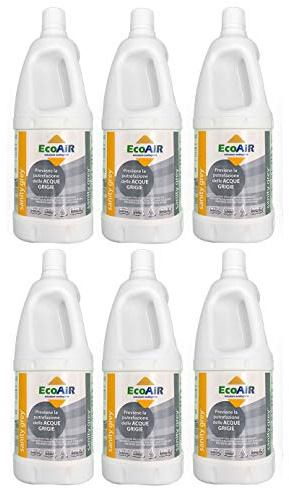 6 Pezzi - Bottiglia Sanity Grey da 1 LITRO - Liquido Serbatoio ACQUE Grigie Camper - ELIMINA ODORI di Scarico di LAVANDINI E DOCCE - GRADEVOLE Profumo