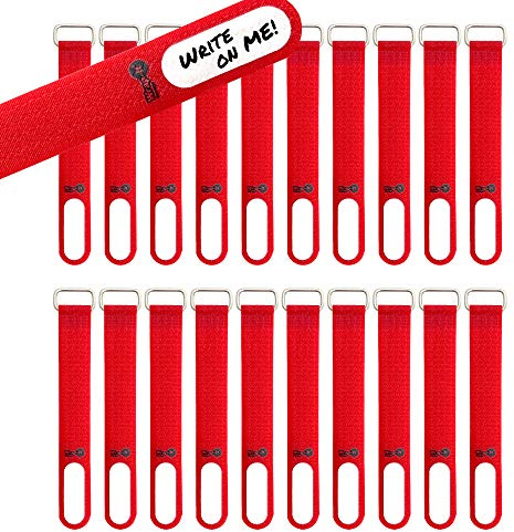 Wrap-It Storage Cinch-Straps, 5 20 Pack (Red), Features Metal Buckle and Write on Label for Easy Cord Identification and Cable Management, Reusable Multi-Purpose Securing Cinch Straps