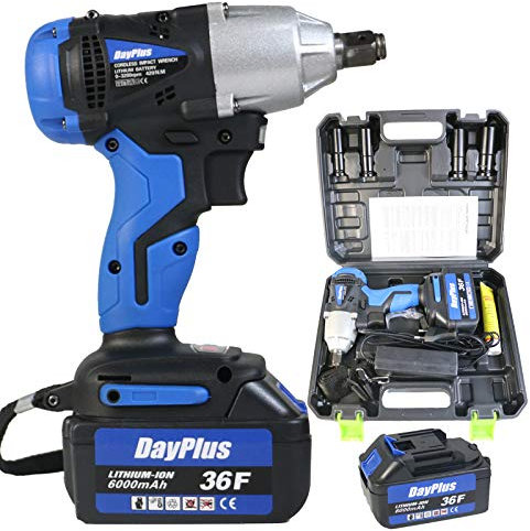 Cordless Impact Wrench Scaffolding Nut Gun with 2x1.5Ah Li-ion Battery, Fast Charger & Power Tool Case - Includes LED Work Light & ½ Square Drive, 420Nm Torque 4 Socket