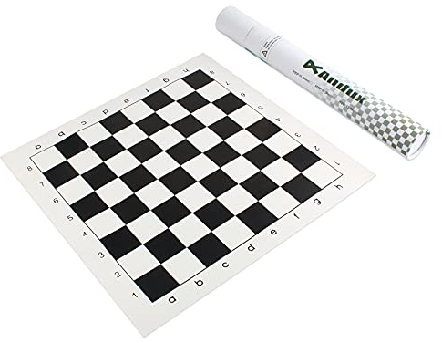 Andux Rollbares Schachbrett, nur Schachbrett XQQP-01 (Schwarz,35x35cm) | Reißfestes Vinyl-Schachbrett, für Erwachsene und Jugendliche, für die Freizeit nach der Schule, für Turniere, nur Schachbrett
