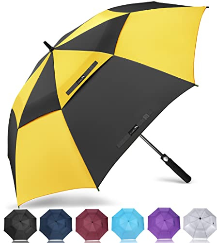 ZOMAKE Golf Umbrella Windproof, Extra Large Oversized Heavy Duty Double Canopy for Rain, Sports Games & Push Cart(62inch,Yellow,Black)