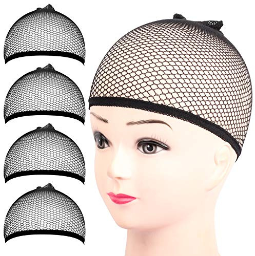 Fandamei Wig Cap, 4PCS Black Mesh Wig Cap Net, Closed End Hair Mesh Net Wig Caps, Liner Weaving Caps for Women, Men, Kids