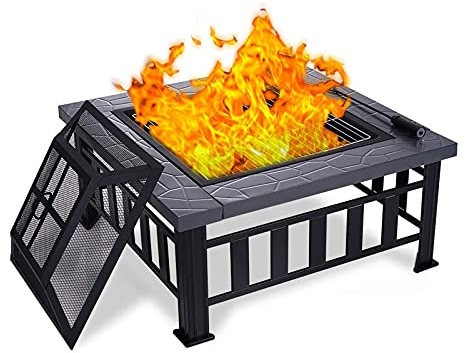 Housewares Cast Iron Fire Pit Mesh Ember and Spark Guard Screen 3-in-1 Outdoor Garden Terrace Heater Brazier Garden Multifunctional Fire Pit for Heating/BBQ with Small Device to Install