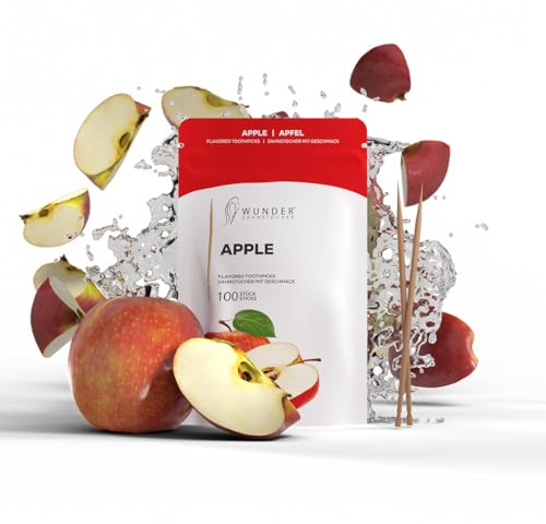 Wunder Zahnstocher mit Geschmack - Apfel - 100er Refill-Pack - intensiver Geschmack - frischer Atem - gegen Nägelkauen - Alternative zu Kaugummi - zuckerfrei | intensiver Geschmack - frischer Atem - gegen Nägelkauen - Alternative zu Kaugummi - zuckerfrei
