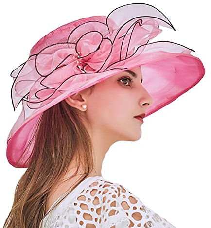 ZESLIV Damenhut Organza Hut Hochzeit Anlasshut Brauthut Sonnenhut Blumen Sommerhut Strandhut Strohhüte