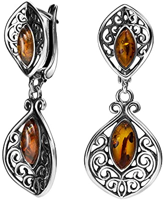 Copal Boucles DOreilles Pendantes En Argent Sterling 925 Avec Ambre Marron En Forme De Marquise