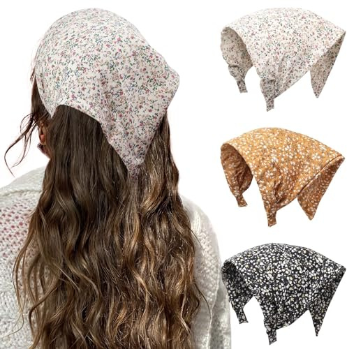 HAIMEIKANG Blommig hårscarf pannband för kvinnor boho bandanas för kvinnor triangel näsduk enfärgade hårband vintage huvudscarf (beige + gul + svart)