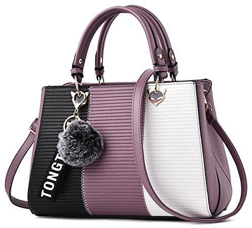 DORRISO Donna Borsa a Mano Carino Pompon Pendente Borsa a Tracolla Casual Viaggio Borsa Messenger PU Pelle Borsa Tracolla Moda Donna Borsa a Mano Viola