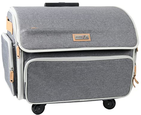 Everything Mary Mallette de Rangement Pliable à 4 Roues pour Machine à Coudre - Gris chiné - Sac de Transport à roulettes Compatible avec Brother, Singer et la Plupart des Machines