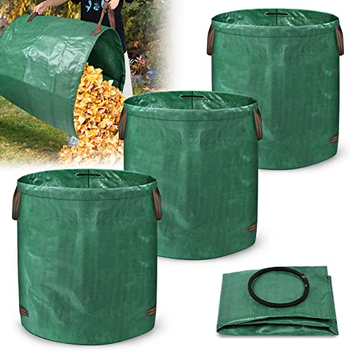 HENGMEI 3 x Gartenabfallsack Gartensäcke Laubsack 272L Garten Müllsäcke Selbstaufstellend für Gartenabfälle robuste Polypropylen-Gewebe 150g/m², Grün